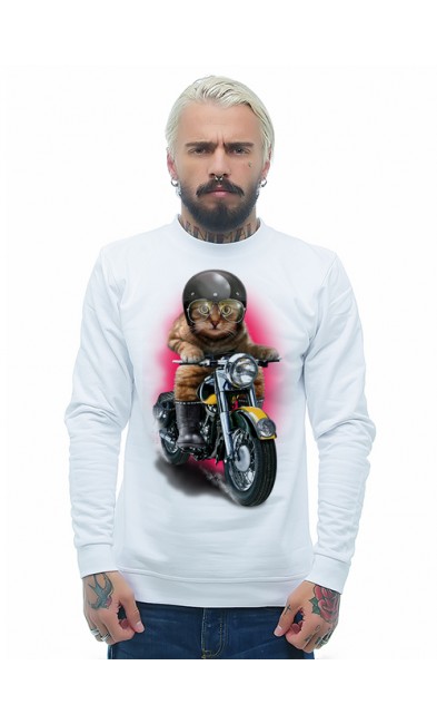 Мужская свитшоты Кот - мотоциклист