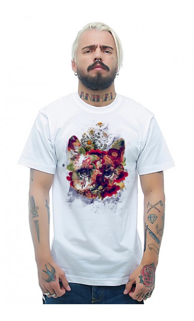 Мужская футболка Кот и цветы