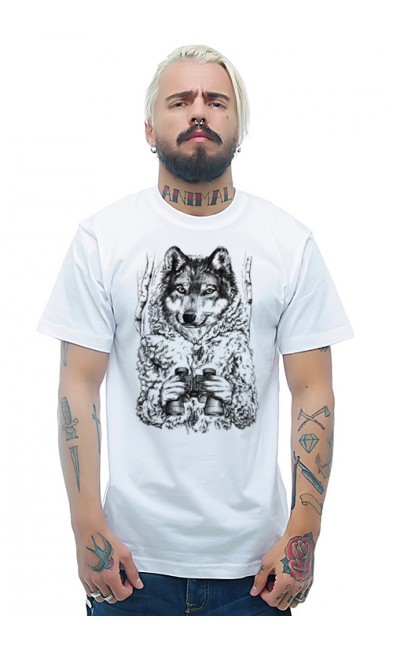 Мужская футболка Волк с биноклем
