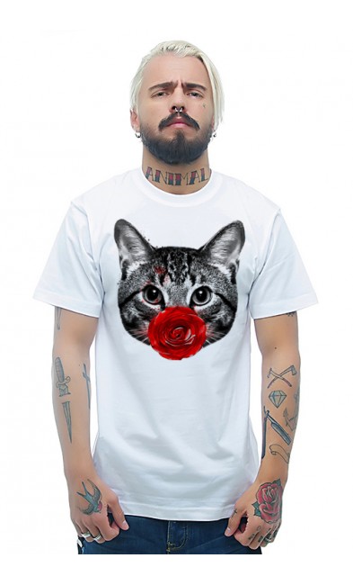 Мужская футболка Кот с розой