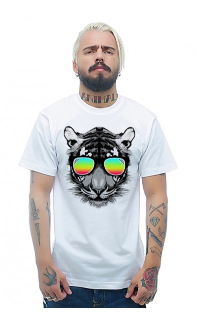 Мужская футболка Тигр в радужных очках