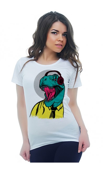 Женская футболка Тиранозавр - меломан