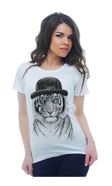 Женская футболка Тигр в шляпе
