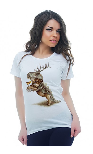 Женская футболка Пёс - динозавр
