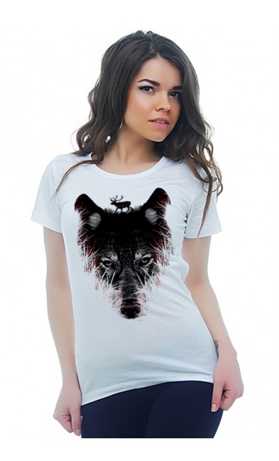 Женская футболка Волк и олень