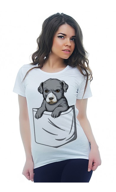 Женская футболка Собака в кармане