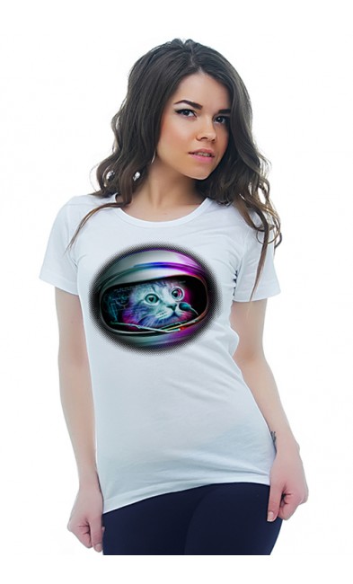 Женская футболка Кот - космонавт