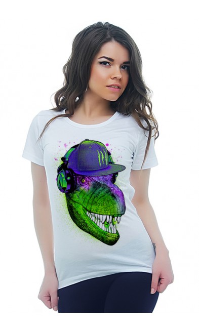 Женская футболка Динозавр - меломан