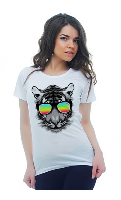 Женская футболка Тигр в радужных очках