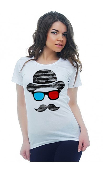 Женская футболка Шляпа, очки, усы