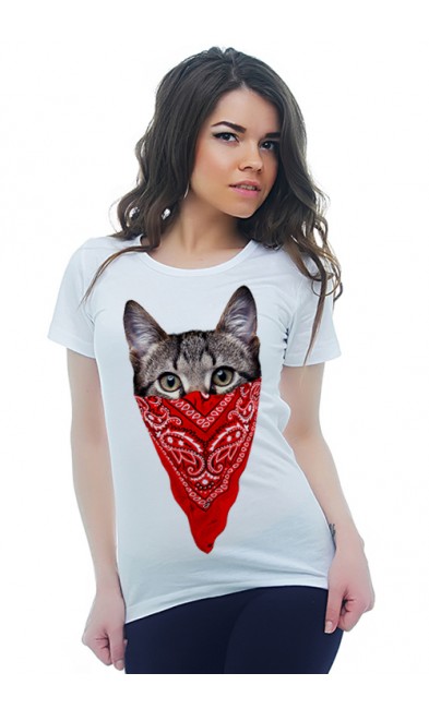 Женская футболка Кот в платке